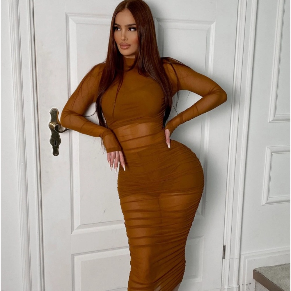 Free Bird Midi Dress-Brown
